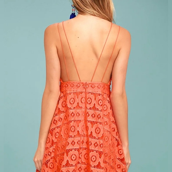 Free People Just Like Honey Coral Handkerchief Lace Overlay Midi Dress size 0 - Picture 6 of 16